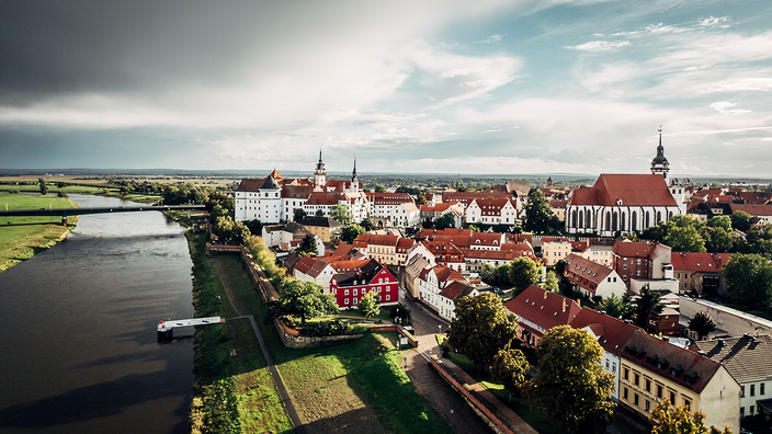 Foto: Die Stadt Torgau aus der Vogelperspektive; Foto von Philipp Herfort